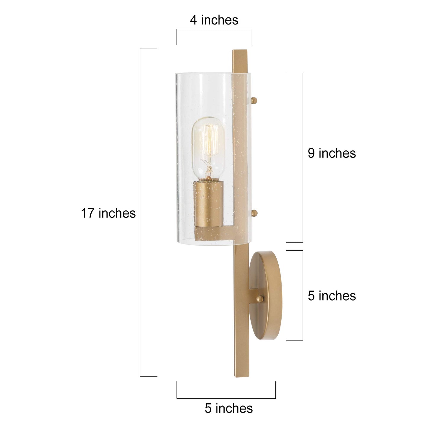 LALUZ Wall Sconce, Gold Bathroom Light Fixtures, Gold Vanity Light with Seedy Glass Shade for Bathroom, Hallway (17’’ H x 5’’ W)
