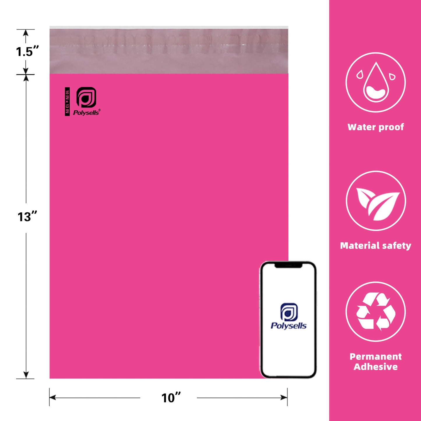 POLYSELLS 1000 pcs 10x13 Inches Pink Poly Mailers Shipping Envelopes, Strong Adhesive Sealing, Waterproof, and Tear-resistant Postal Mailing Bags