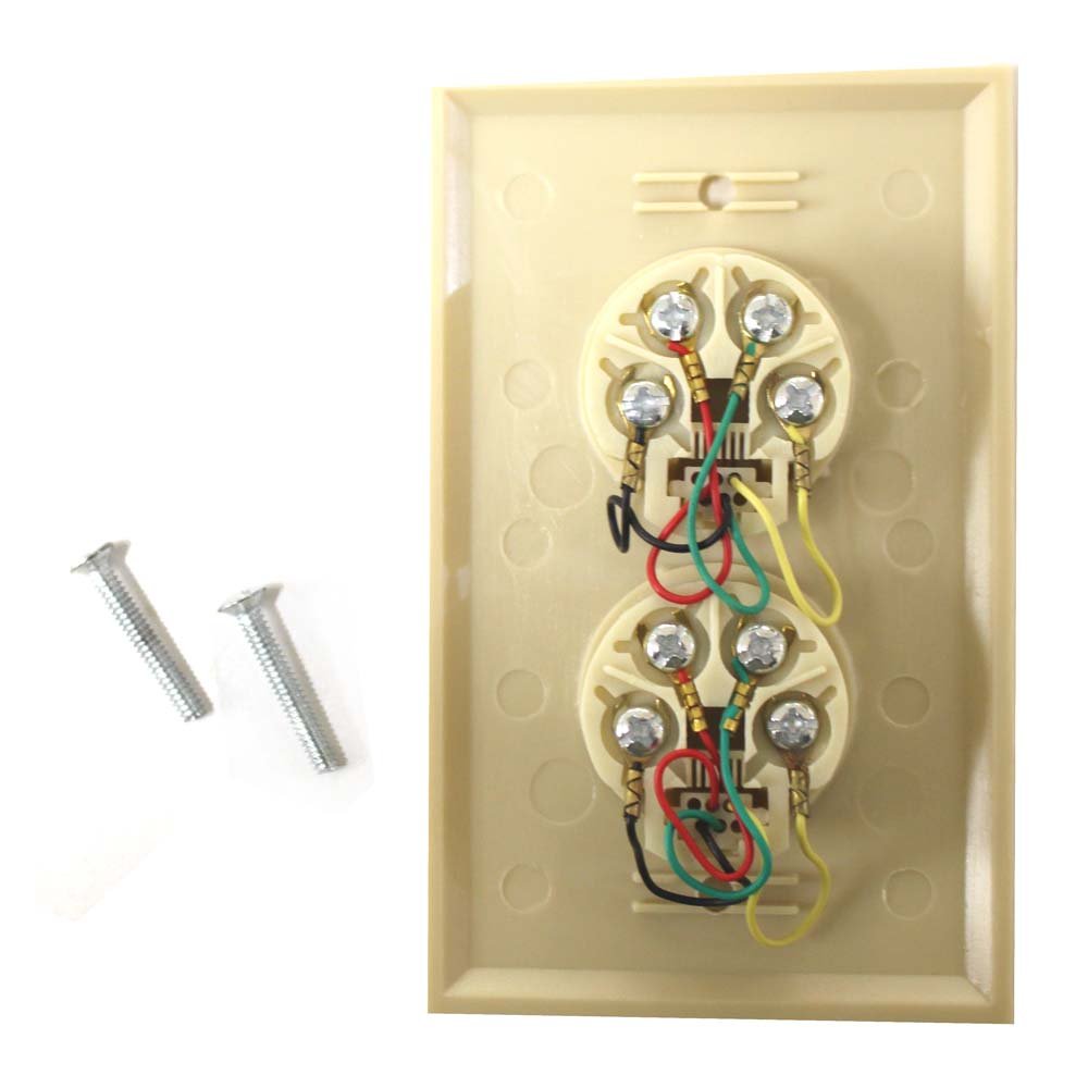 HAWK 2 Pack Dual Modular Telephone Wall Jack Assembly | 4.5" x 2.75" (11.4 cm x 7 cm) | Neutral Color Plate For Paint Match | Duplex Style | Ideal