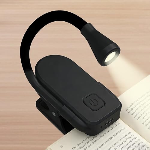 OMATAT Clip on Book Light, 3 Color Temperatures Stepless dimming Reading Lights for Books in Bed with 360° rotatable Clip-on Reading Light for Travel