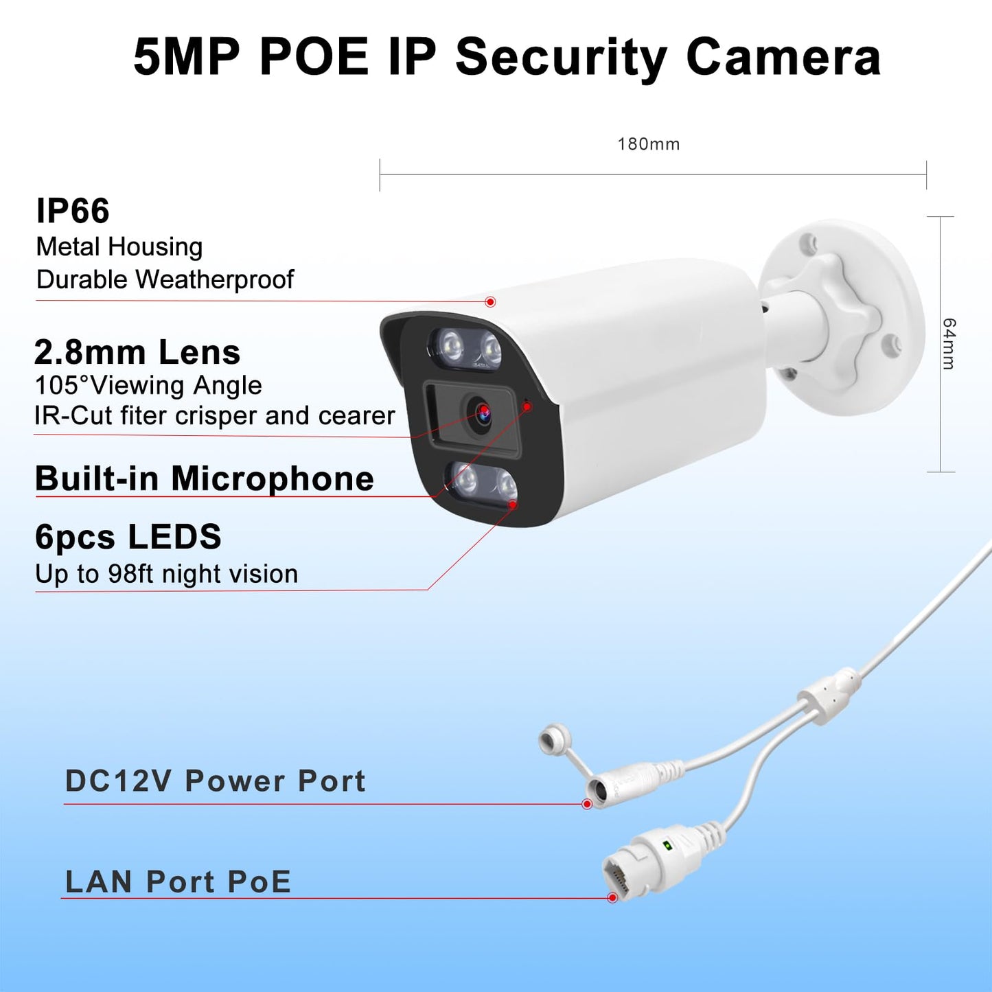 Voniviewse 5MP PoE IP Color Night Vision Camera, Smart Dual Light Bullet Security IP Camera, Built-in Mic, 98ft Night Vision, 110°Wide Angle, Human