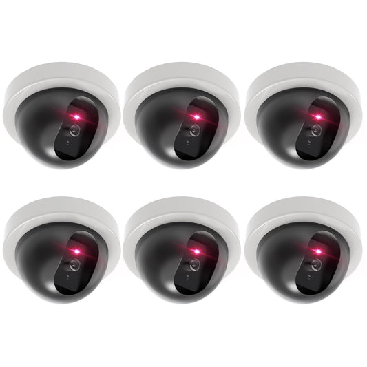 WALI Dummy Fake Security CCTV Dome Camera with Flashing Red LED Light with Security Alert Sticker Decals (SDW-6), 6 Packs, White