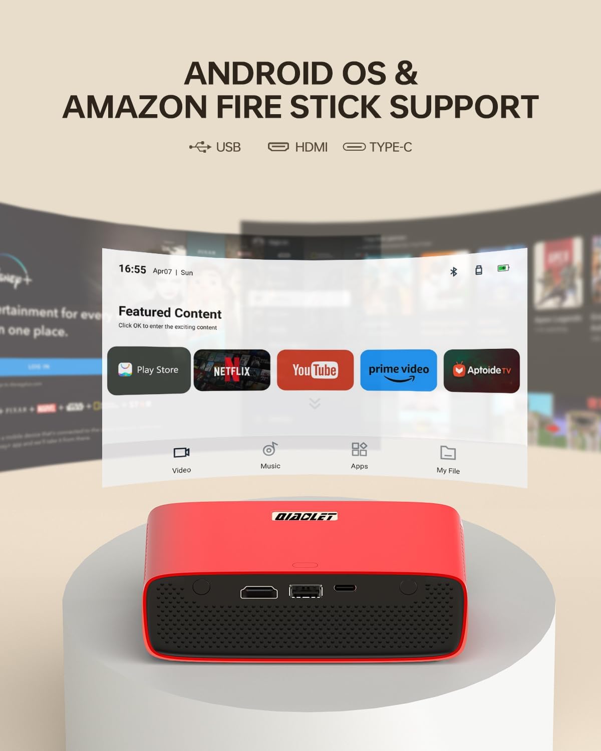 Ultra Mini Pocket Projector - DLP Smart Projector with WiFi and Bluetooth: Built in Battery/Apps/Speaker, 4K/1080p Support, Auto Focus & Keystone