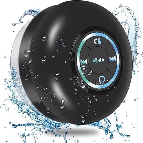 Bluetooth Shower Speaker, Portable Bluetooth Speaker 360 HD Surround Sound, Waterproof Wireless Speaker with Suction Cup, Colorful LED Lights