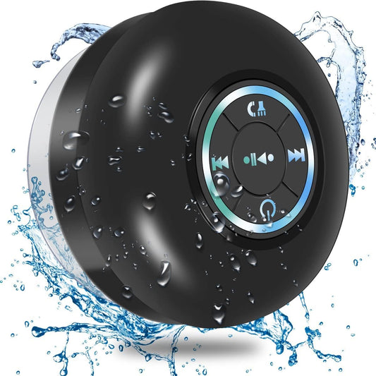 Bluetooth Shower Speaker, Portable Bluetooth Speaker 360 HD Surround Sound, Waterproof Wireless Speaker with Suction Cup, Colorful LED Lights