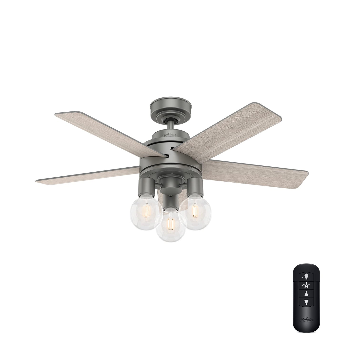 Hunter Fan 44 inch Contemporary Matte Silver Indoor Ceiling Fan with Light Kit and Remote Control (Renewed)