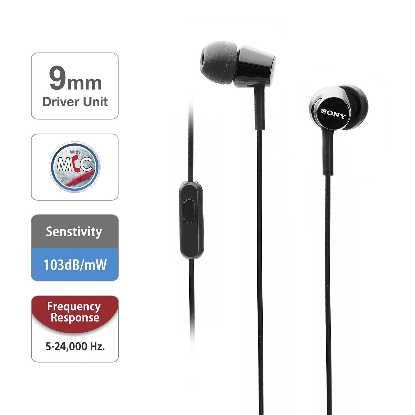 Sony MDREX155AP in-Ear Earbud Headphones with mic for Phone Call, Black