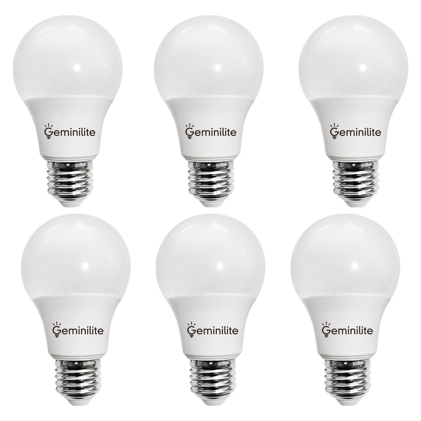 Geminilite A19 LED Light Bulbs 6500K Daylight White 6 Pack