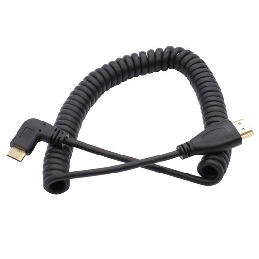 Foto&Tech 90 Degree Right-Angled High Speed Mini HDMI to HDMI Male Coiled Cable Coiled 21" (0.54 Meter to Extended 71" (1.8Meter) with Ethernet