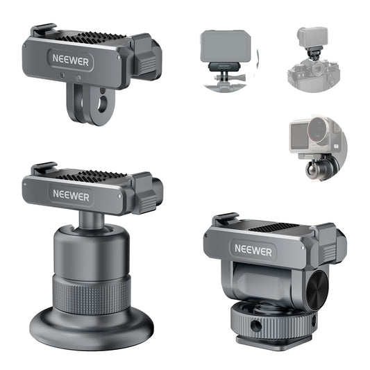NEEWER Action Camera Accessories Kit Compatible with DJI Osmo Action 5 Pro/4/3, Cold Shoe Mount, Quick Release Magnetic Mount & Ball Head Adapter