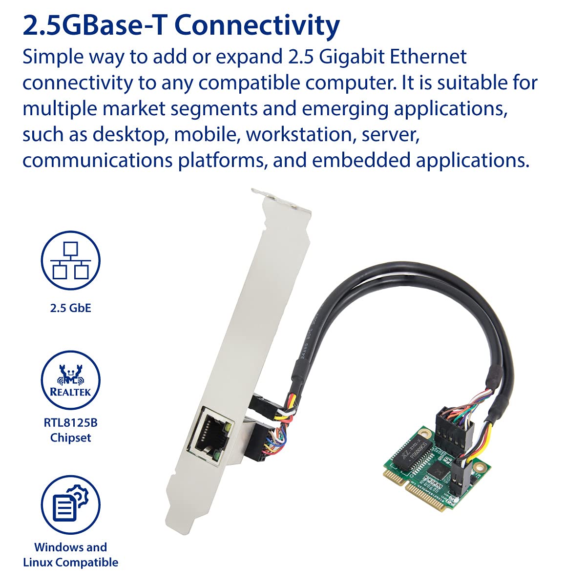 IO CREST 2.5 Gigabit Ethernet Mini PCI-E Network Controller Card 10/100/1000/25000 Mbps RJ45 LAN Adapter Converter for Desktop PC,SI-MPE24073