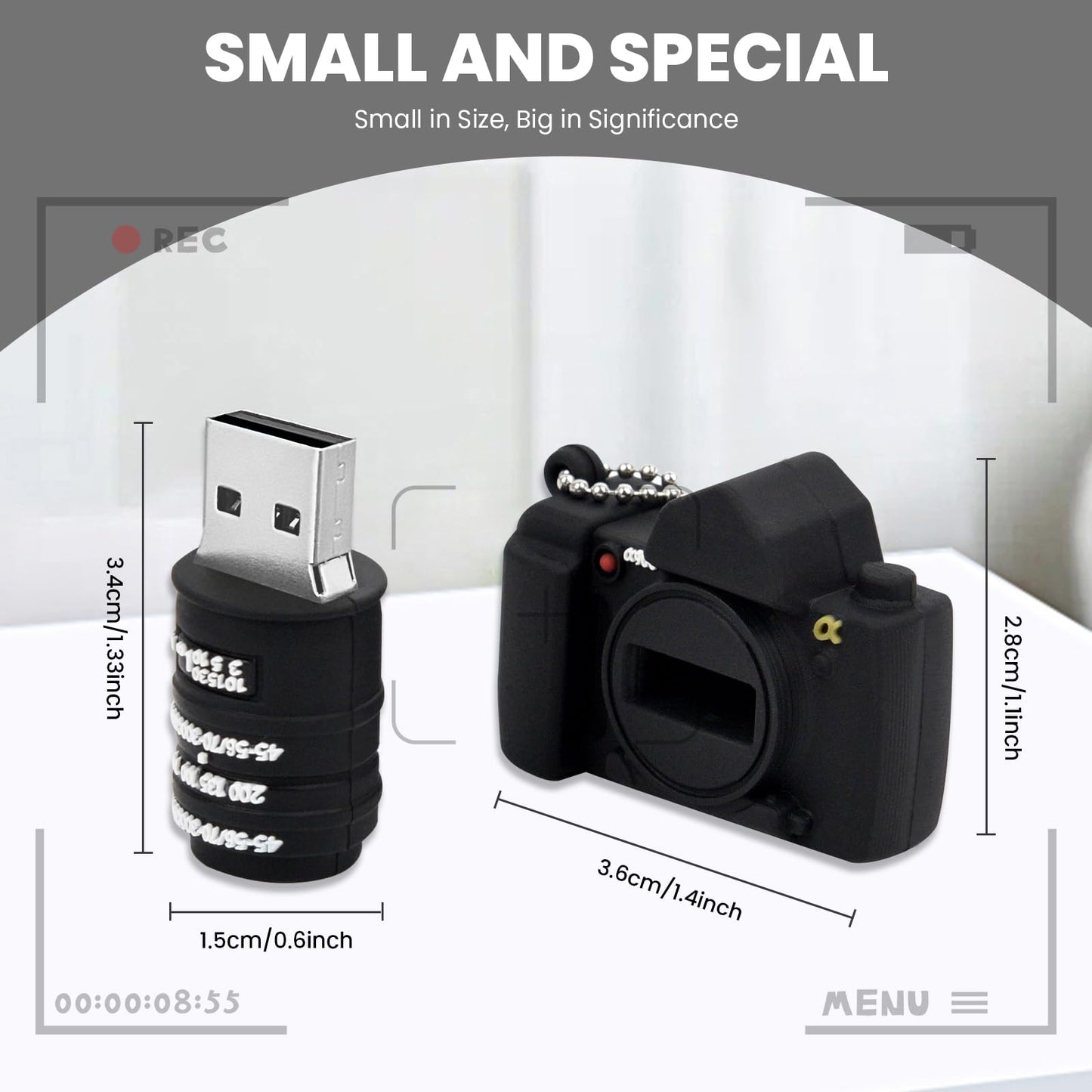 Novelty Cute Cartoon USB 2.0 Flash Drive Data Storage Memory Stick Camera Shape USB Stick Pendrive Gift (16GB, Camera Black)