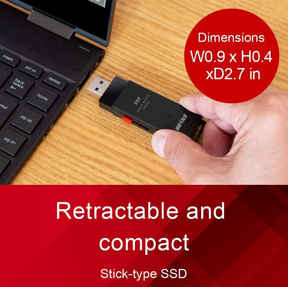 BUFFALO External SSD 500GB - Up to 600MB/s - USB-C - USB-A - USB 3.2 Gen 2 (Compatible with PS4 / PS5 / Windows/Mac) - External Solid State Drive