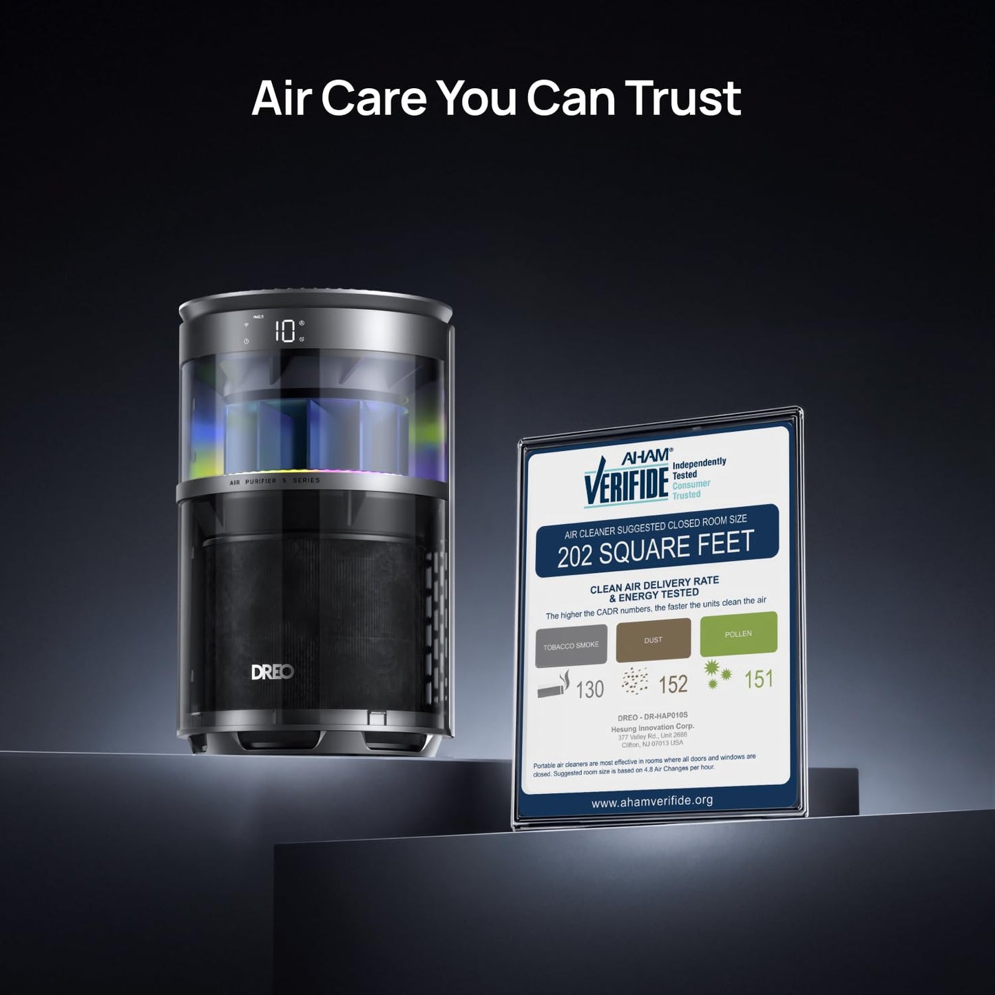 DREO Smart Air Purifier With RGBIC Light,Home HEPA Air Cleaner with Wi-Fi/Voice/Alexa, PM2.5 Quality Monitor,4 Speeds & Auto/Turbo/Quiet Sleep Modes
