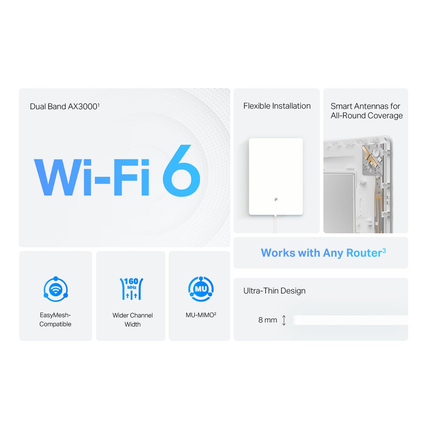 TP-Link AX3000 Wall-Mounted Wi-Fi 6 Range Extender Archer Air E5 | Ultra-Thin & Compact | Up to 2,700 sq. ft. | Dual Band Wi-Fi | Smart Beamforming
