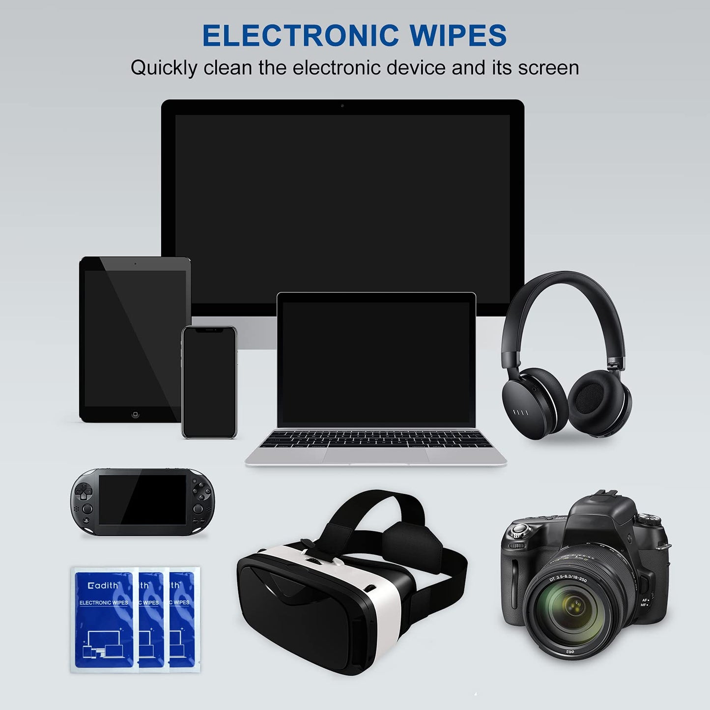 Screen Cleaner Cadith Electronic Wipes - Safely Clean Your Computer, Laptop, TV, Phone, and Tablet Screens - All Electronic Equipment - 8x7 Inches
