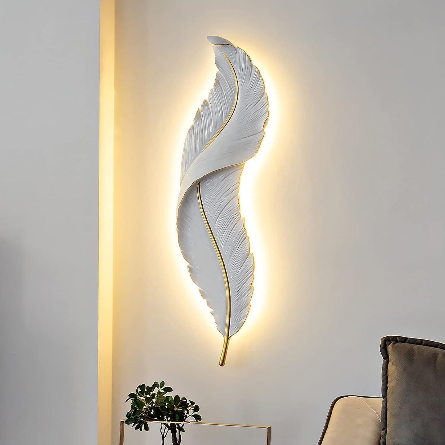 DJAMEL :Creative Wall Sconce?White Resin Feather Decorative Wall Light, LED Indoor Living Room Wall Mounted Light Fixture Lamps for Indoor Living Room