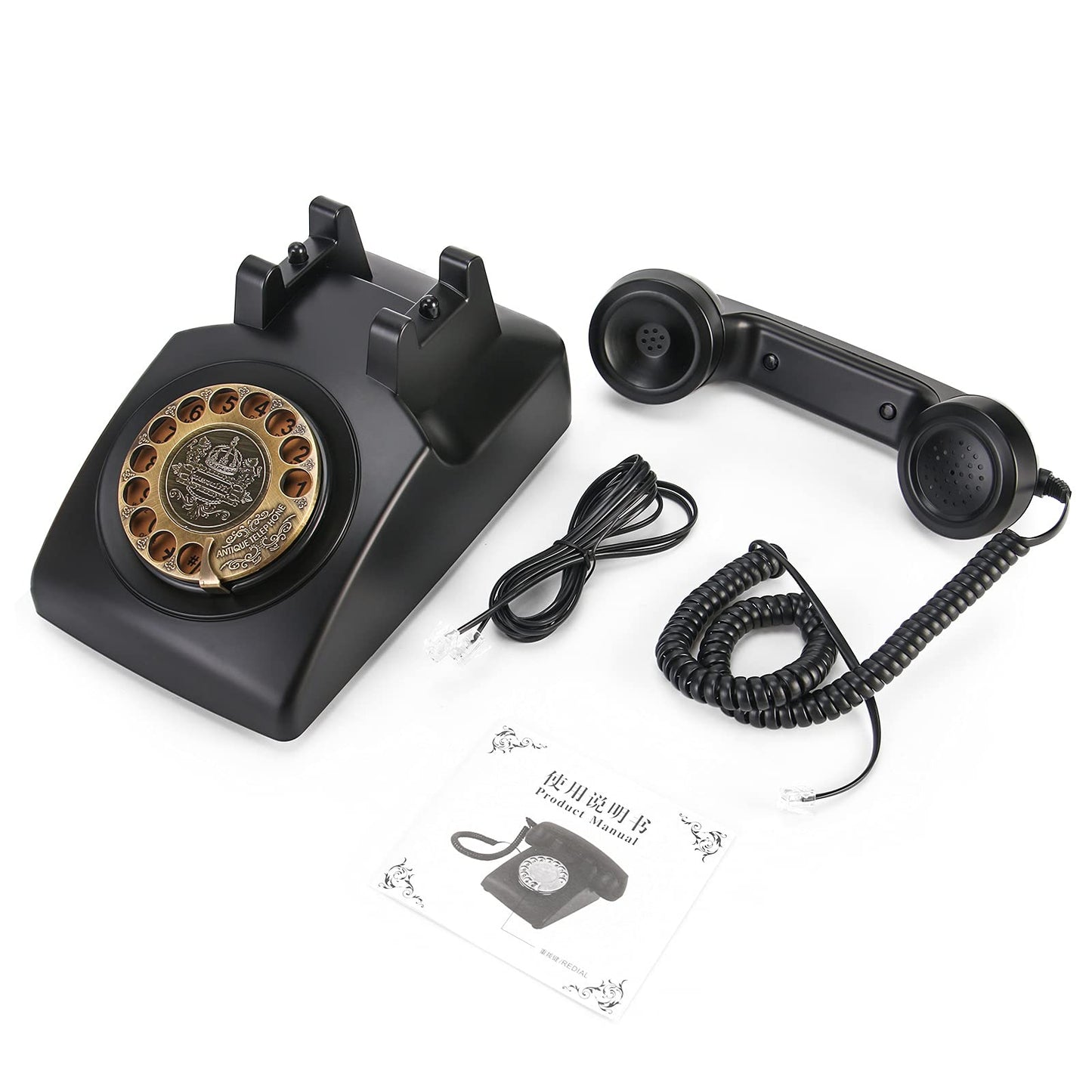 QUOXO Rotary Retro Telephone,1950's Old Antique Corded Landline Dial Phones, Classic Desk Wall Phone for Home Office Decor