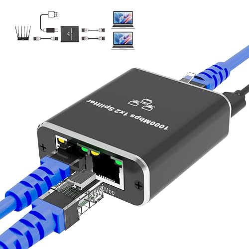 MAUSION Ethernet Splitter 1 to 2 - High Speed 1000 Mbps, LAN Splitter, RJ45 for Cat5/5e/6/7/8 Cables (2 Devices Simultaneously Networking)