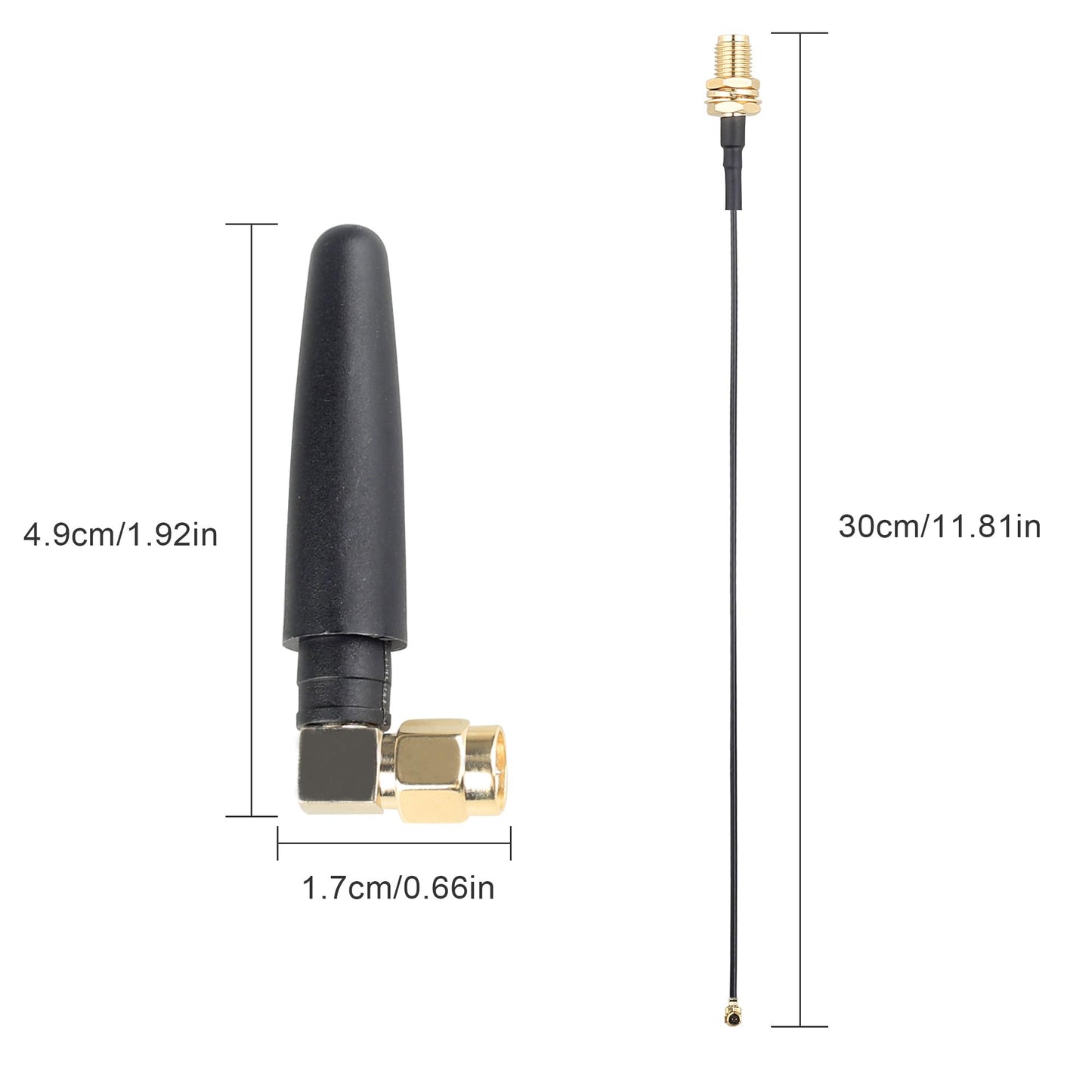 2.4GHz Bluetooth WiFi Antenna 2dBi SMA Male (Pin) with U.FL to SMA Female Pigtail RF1.13 Cable 30cm for Amplifier Board
