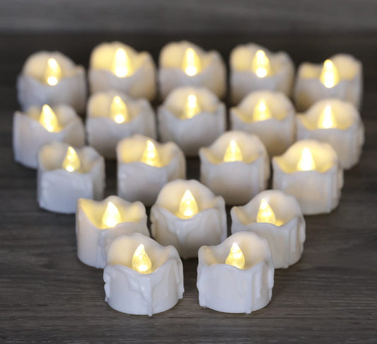OWLBAY Set of 24 Battery Operated Timer LED Tealight Candles, Flickering Flameless Votive Candles for Halloween/Christmas and Party Decor, 6 Hours On
