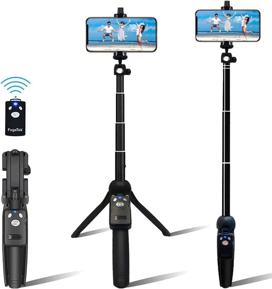 Fugetek 42" Compact Selfie Stick & Tripod, Extendable, Wireless Bluetooth Remote, Lightweight Aluminum, Travel Ready, Compatible with iPhone 14 13 12