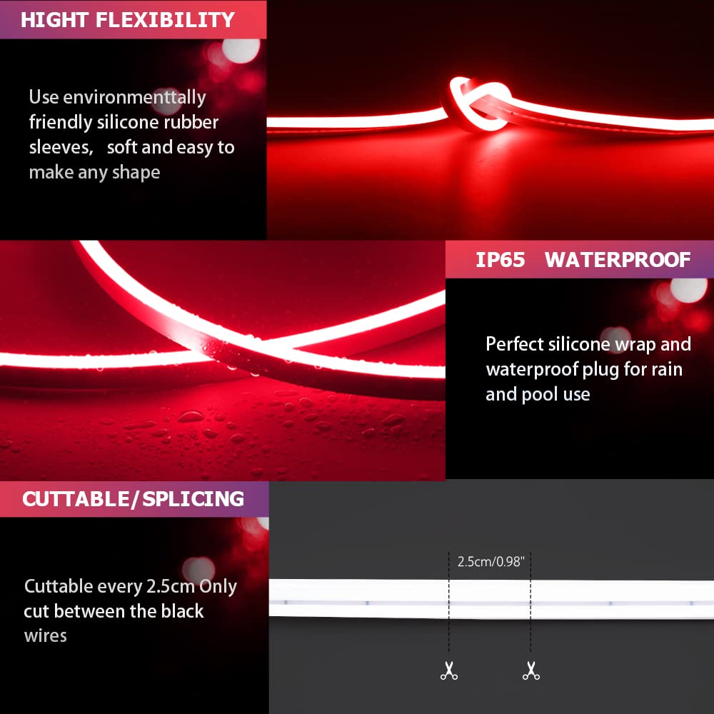 OWOFYDR LED Strip Lights Bright and Durable Neon Rope Lights 16.4ft/5m for Lighting Decoration Indoors Outdoors[No Power Adapter] Neon Light Strip RED