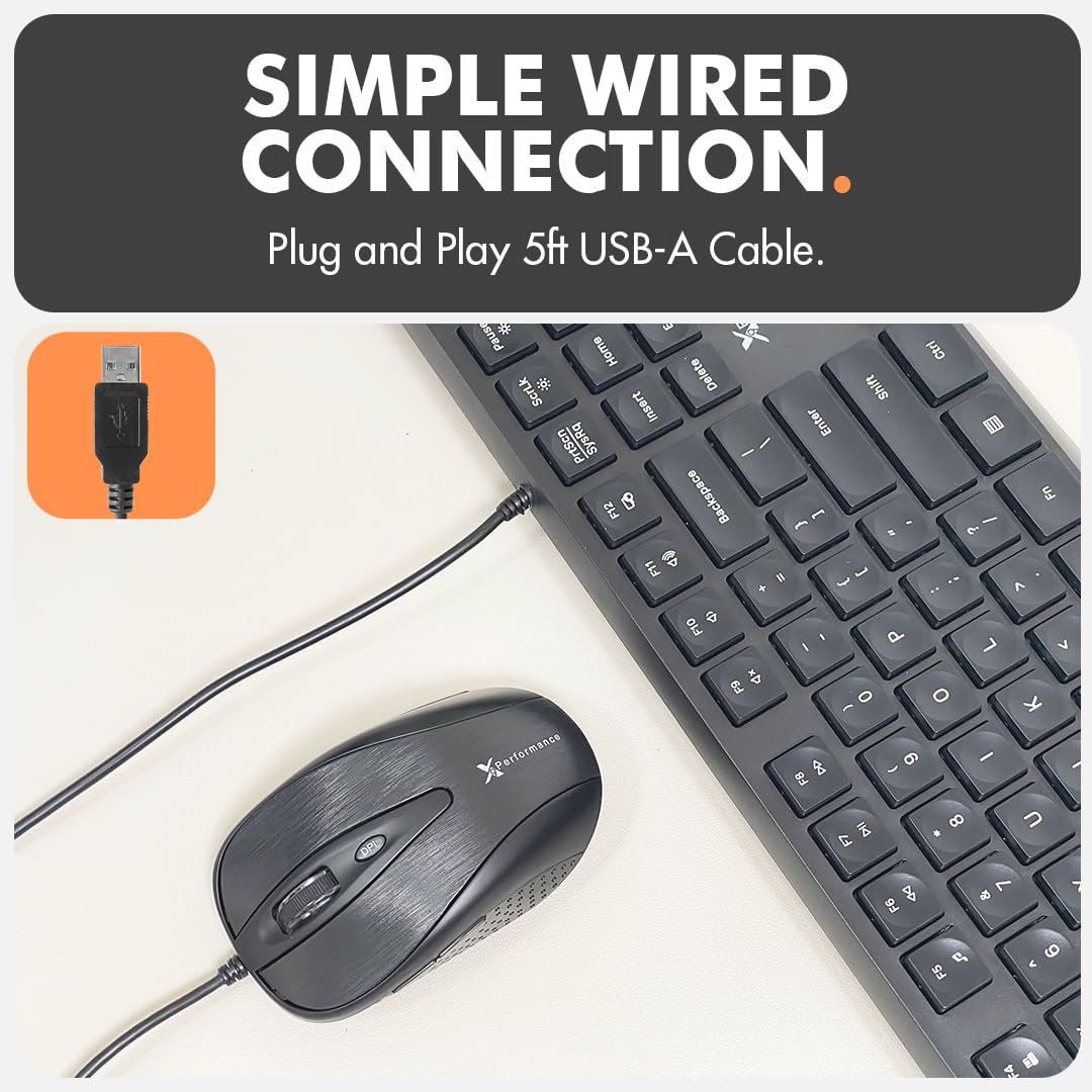 X9 Wired Keyboard and Mouse Combo | USB Mouse and Keyboard (Mouse Pad Included) Ergonomic Full Size Corded Computer Keyboard and Mouse for PC Windows
