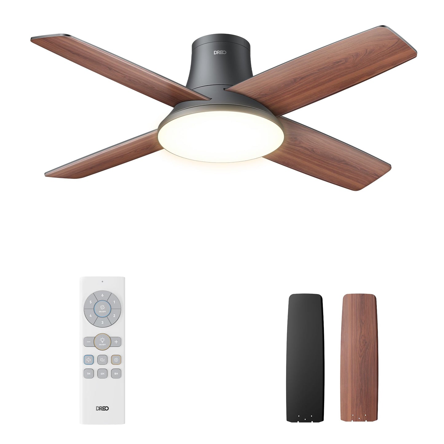 DREO Ceiling Fan, 44 Inch Low Profile Ceiling Fan with Light and Remote, 5CCT LED, 6-Level Dimmable, 6-Speed, Reversible Motor, 22 dB, Timer