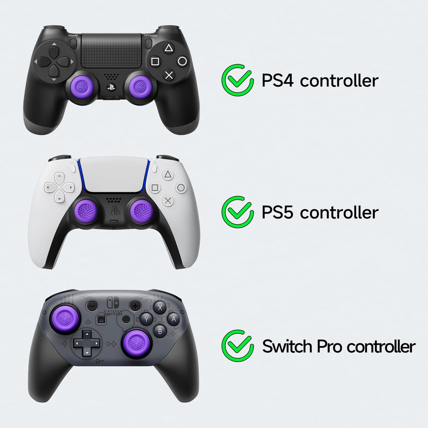 JEMDO Thumb Grips for PS5/PS4/Switch Pro Controllers, Silicone Joystick Caps with Anti-Slip Design, 3 Heights (High/Mid/Low) Button Caps, Gaming