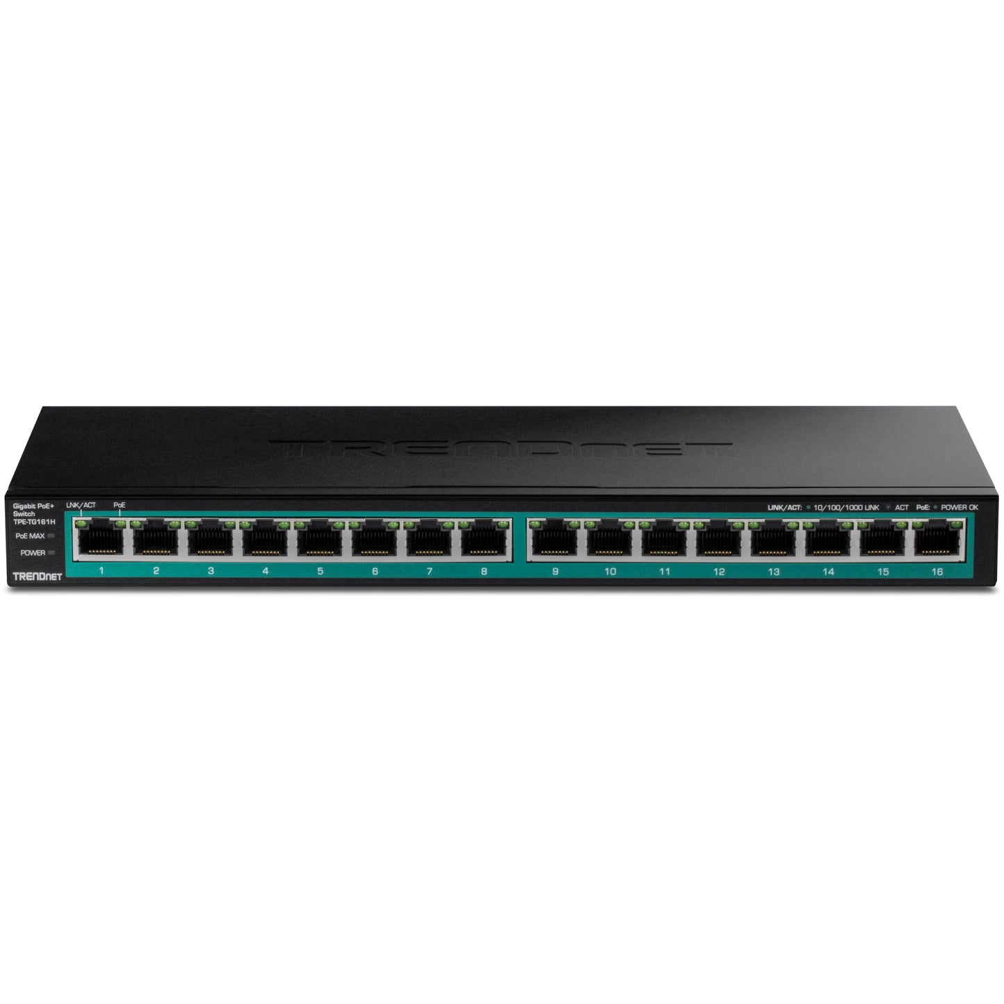 TRENDnet 16-Port Gigabit PoE+ Switch, 16 x Gigabit PoE+ Ports, Up to 30W Per Port, 1U 19” Rackmount Brackets Included, Fanless, Lifetime Protection