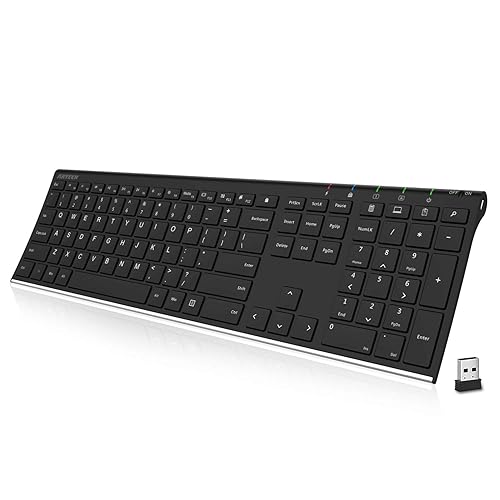 Arteck 2.4G Wireless Keyboard Stainless Steel Ultra Slim Full Size Keyboard with Numeric Keypad for Computer/Desktop/PC/Laptop/Surface/Smart TV
