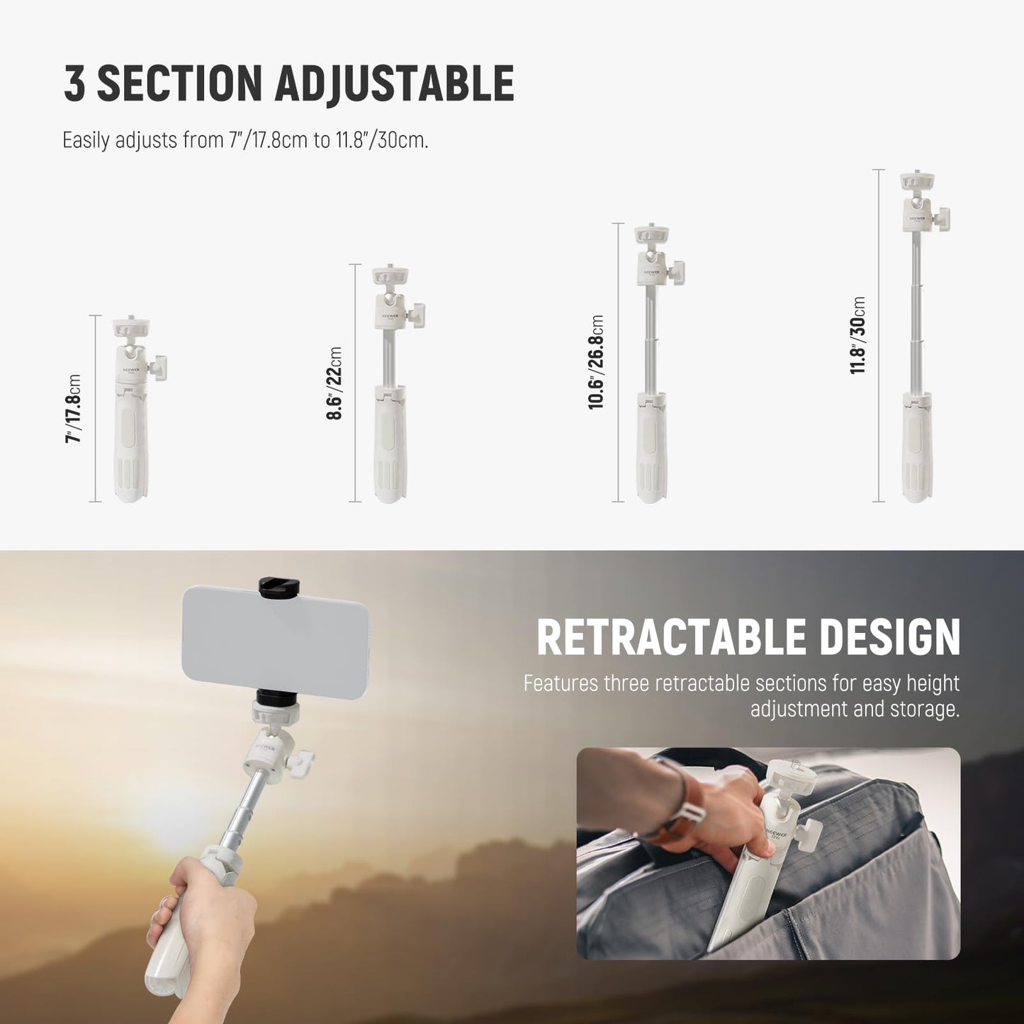 NEEWER Basics Mini Desk Selfie Stick Tripod Compatible with iPhone GoPro Insta360 DJI, Portable Small Camera Webcam Android Cell Phone Holder Ball