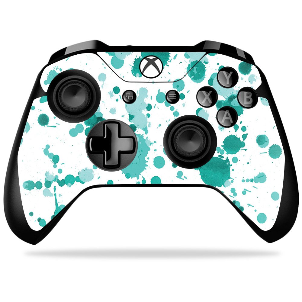 MightySkins Skin Compatible with Microsoft Xbox One X Controller - Teal Splatter | Protective, Durable, and Unique Vinyl Decal wrap Cover | Easy