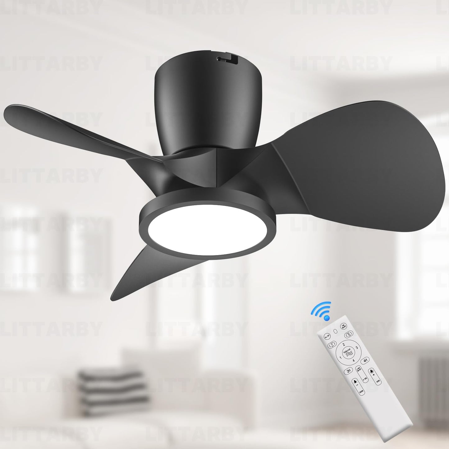 Ceiling Fans with Lights and Remote, 30 Inch Reversible Black Modern Dimmable 3CCT Flush Mount Ceiling Fans, Small Low Profile Ceiling Fan with Light