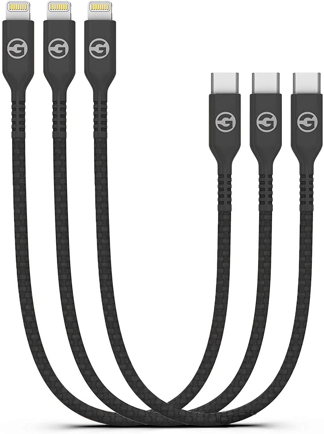 GALVANOX Short Lightning Charging Cable (3 Pack) Apple MFi Certified USB C to Lightning 1ft Braided Charger Cords Compatible with iPhone…