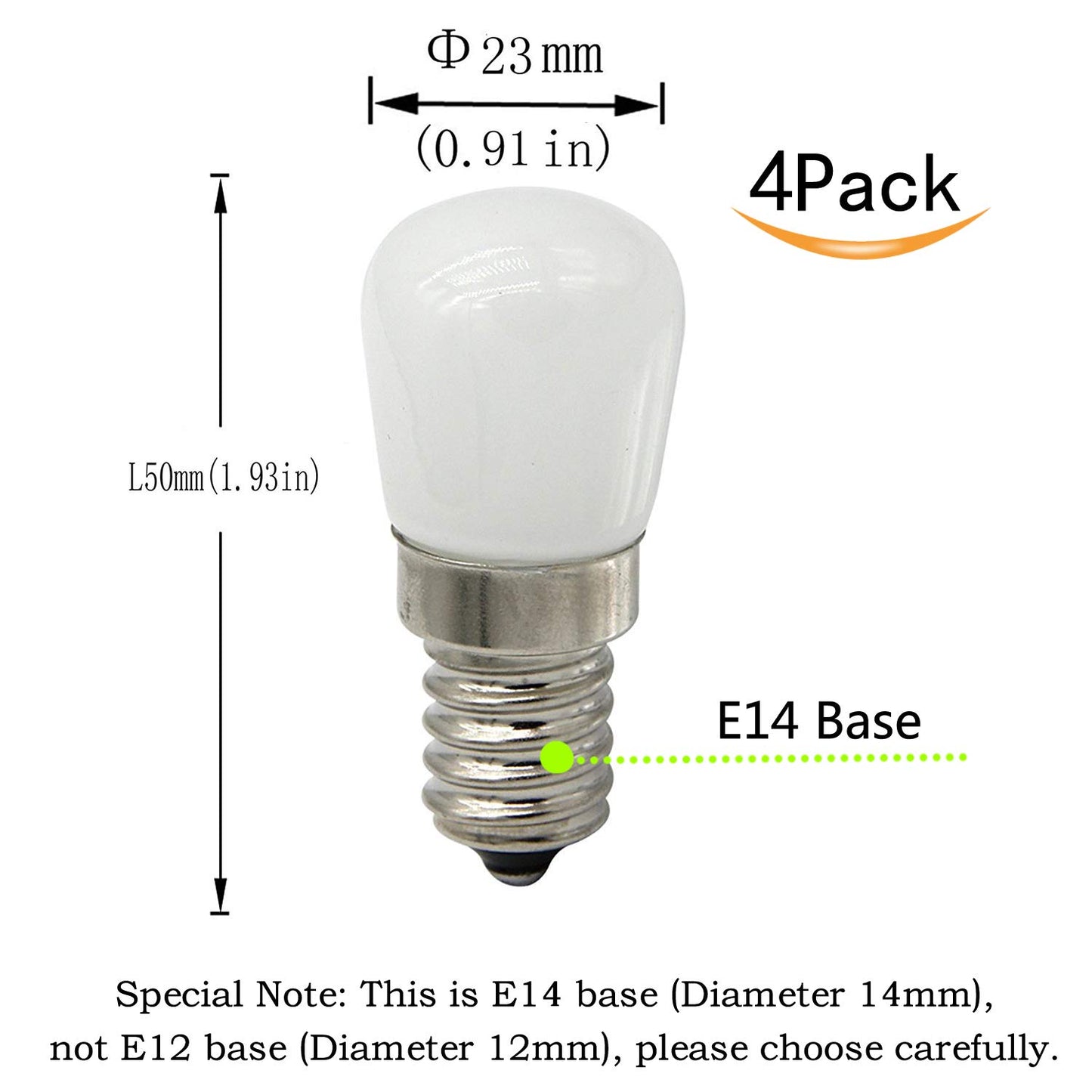 CTKcom 2W LED Refrigerator Bulb (4 Pack)-European E14 Base 15W Equivalent Daylight White 6000K 120V Lamp for Freezer Lighting,Home Lighting