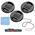 49mm Lens Cap Bundle, 3 Pack Universal Snap on Front Centre Pinch Lens Cover Set with Microfiber Lens Cleaning Cloth for Canon Nikon Sony Olympus DSLR