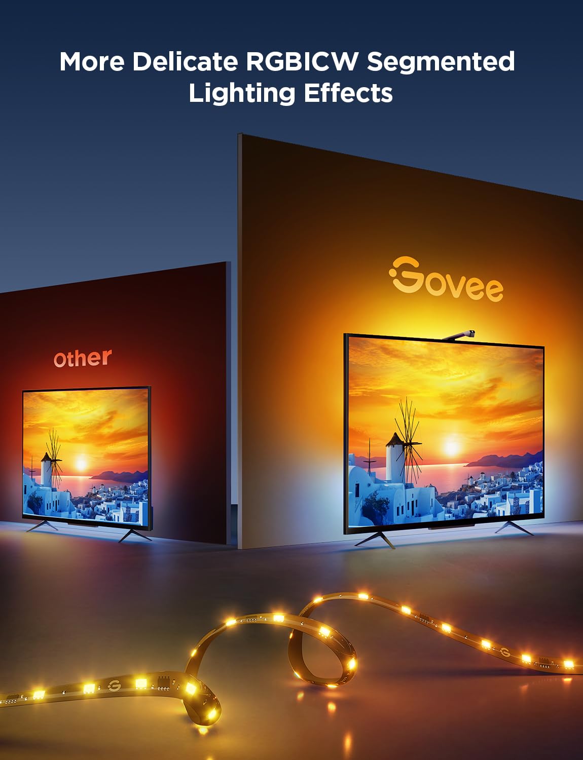 Govee TV Backlight 3 Lite with Fish-Eye Correction Function Sync to 55-65 Inch TVs, 11.8ft RGBICW Wi-Fi LED Strip Lights with Camera, 4 Colors in 1