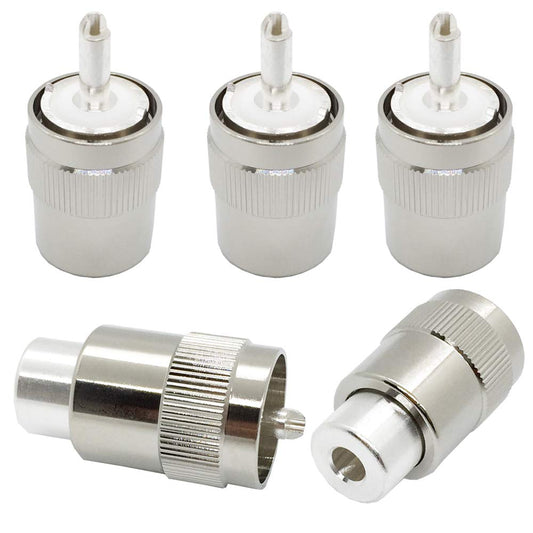 Riotaxy UHF PL-259 PL259 Male-Plug Solder Connector Adapter Connector Silver/Teflon for RG58 RG142 LMR195 RG400 Type Cable Pack of 5