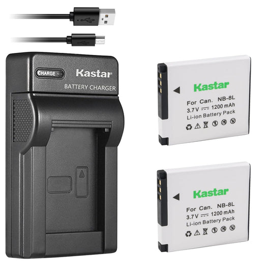 Kastar Battery (X2) & Slim USB Charger for NB-8L, NB8L, CB-2LAE and PowerShot A2200, A3000 IS, A3100 IS, A3200 IS, A3300 IS Cameras