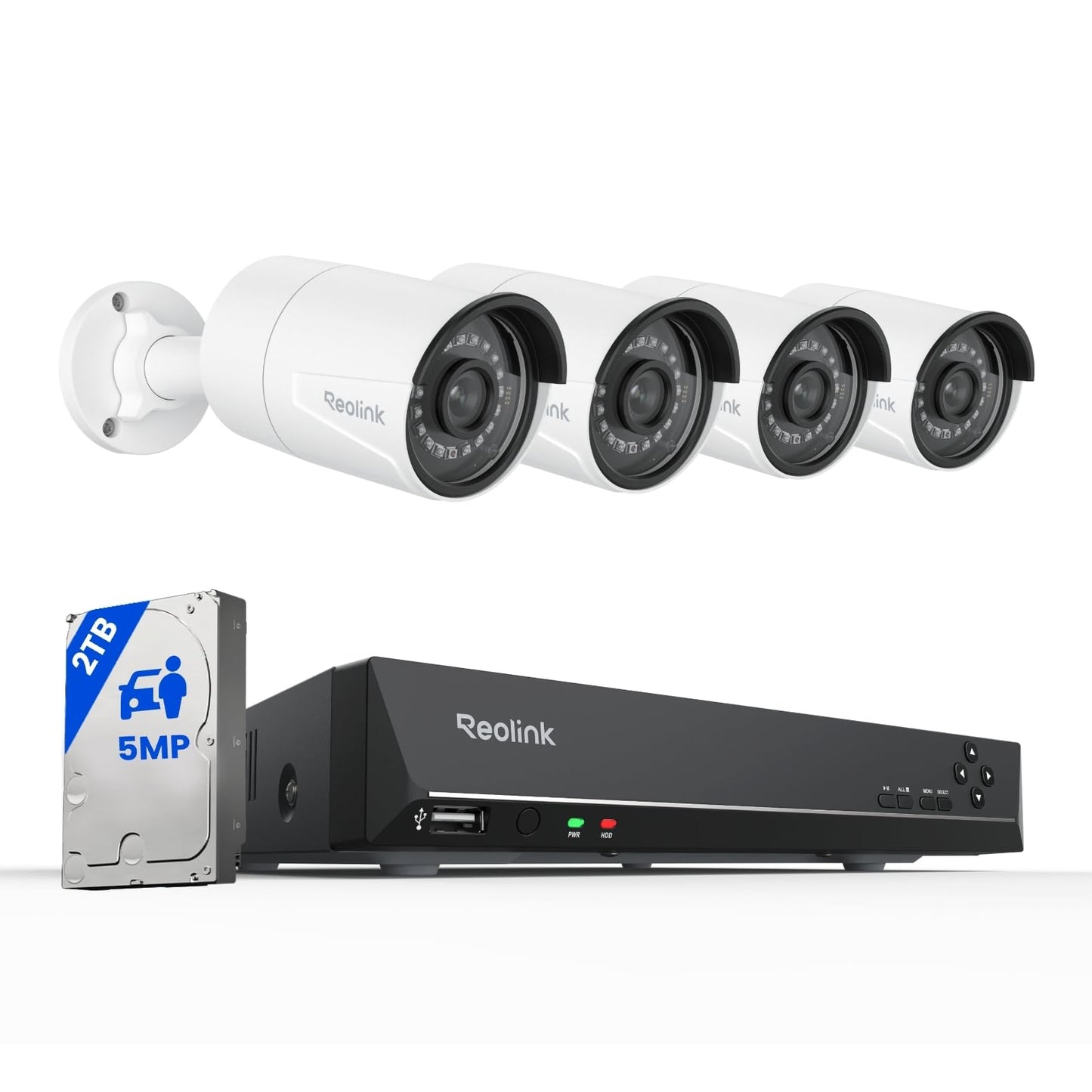 REOLINK 8CH 5MP Security Camera System, 4pcs Wired PoE Cameras for Home Security Outdoors, Smart Person/Pet/Vehicle Detection, 4K 8CH NVR with 2TB HDD