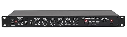 Rockville PPA20 Preamp 11V 1U Rack Mount Professional Pre-Amplifier, Phono Input, XLR Outputs, 3-Band EQ, for Home Audio and Studio Recording