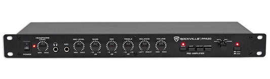Rockville PPA20 Preamp 11V 1U Rack Mount Professional Pre-Amplifier, Phono Input, XLR Outputs, 3-Band EQ, for Home Audio and Studio Recording