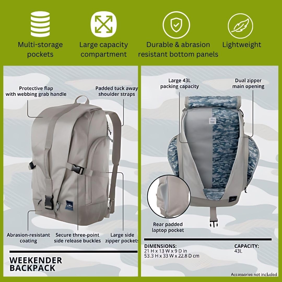 Skyway Luggage Rainier Weekender Backpack, Eco-Friendly, Made of 100% rPET Travel Laptop Bag for Women & Men, Flight Approved Carry On Bag, 43L
