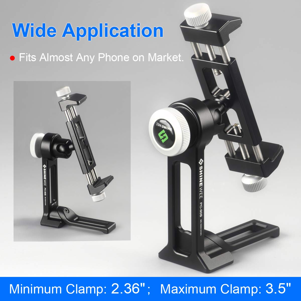 SHINEWEE Metal Phone Tripod Mount Adapter, Arca Dovetail and 1/4" Screw Mount,Adjustable Vertical and Horizontal Dock for Samsung Galaxy, iPhone,