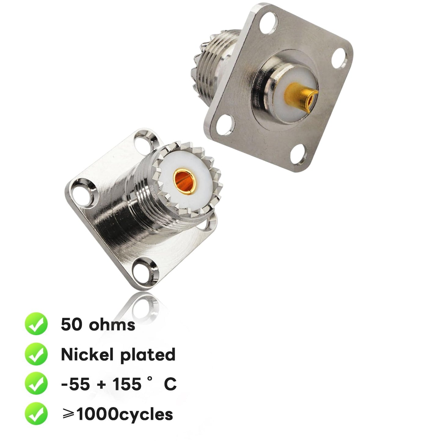Boobrie UHF Female SO239 4-Hole Panel Chassis Mount Flange Panel Mount Adapter Solder Cup RF Coaxial Coax Connector Adapter for PL259 Male Plug Pack