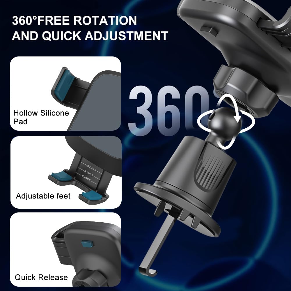Wireless Car Charger, Auto-Clamping Air Vent Mount Car Phone Holder - 15W/10W/7.5W Fast Charging Compatible with iPhone 17/16/15/14/13/13 Pro/12 Pro