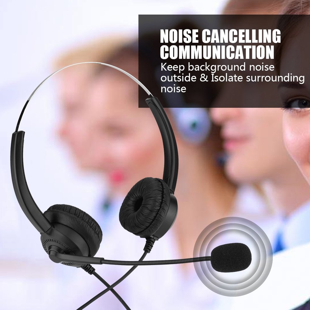 Over-Ear Headphones with Noise Cancelling Mic, 3.5mm Stereo Wired Telephone Headset with Microphone,360° Rotary Earmuffs for Skype,Call