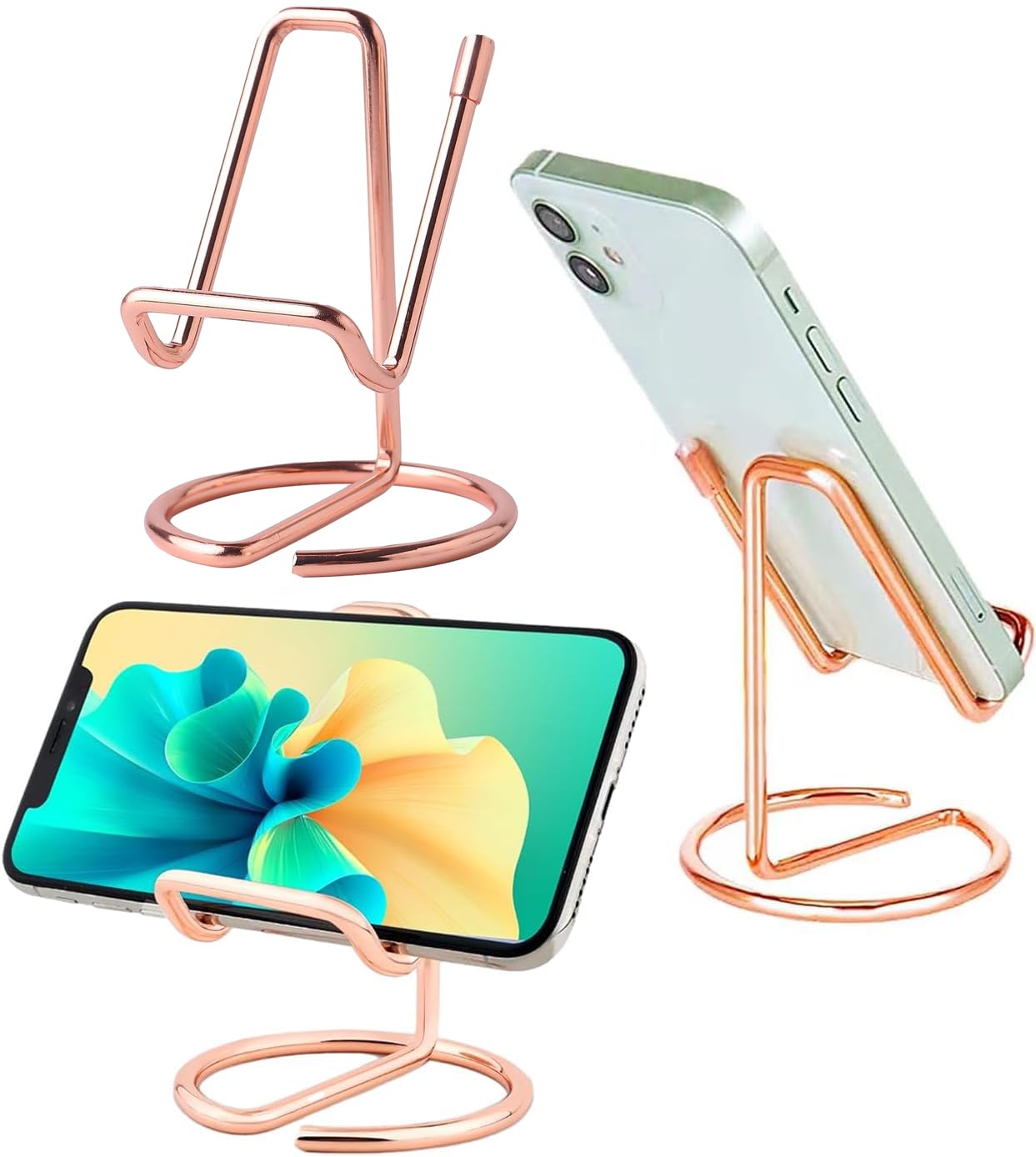 ROSYQUARZ Cell Phone Stand for Desk, Metal Mobile Phone Stand Holder, Cute Rose Gold Cell Phone Display Holder Phone Dock Compatible with All Mobile